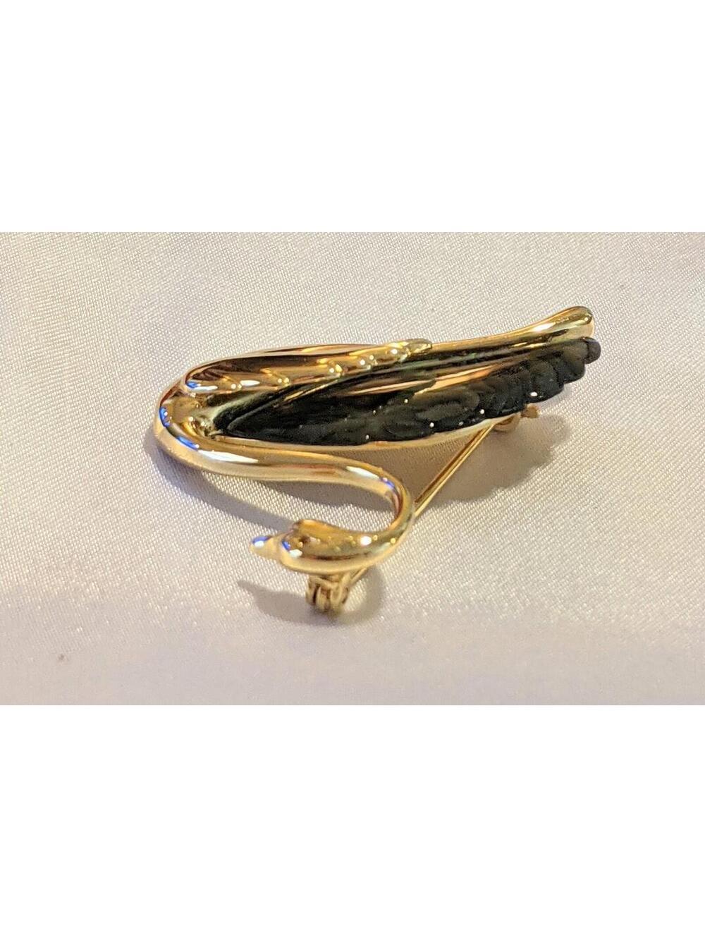 Vintage Gold Tone SWAN Shaped Pin Brooch w/ Inset Abalone Lucite Rainbow Swirls - Picture 4 of 9